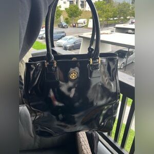 Tory Burch Shiny Black Tote
